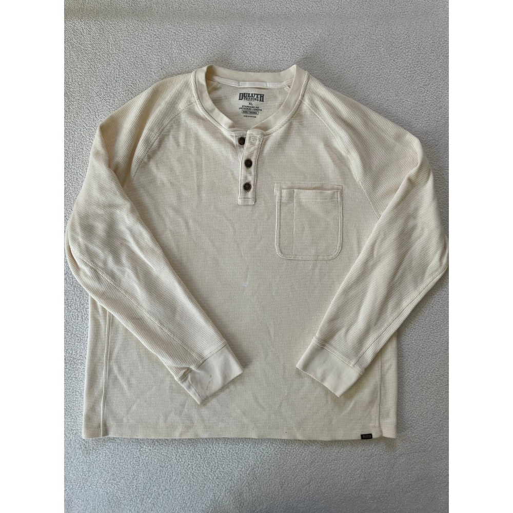 Duluth Trading Co Mens Extra Large Henley Cream Burly Thermal Waffle Knit Shirt
